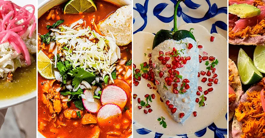 Mosaico de diferentes platillos mexicanos utilizados en las fiestas patrias