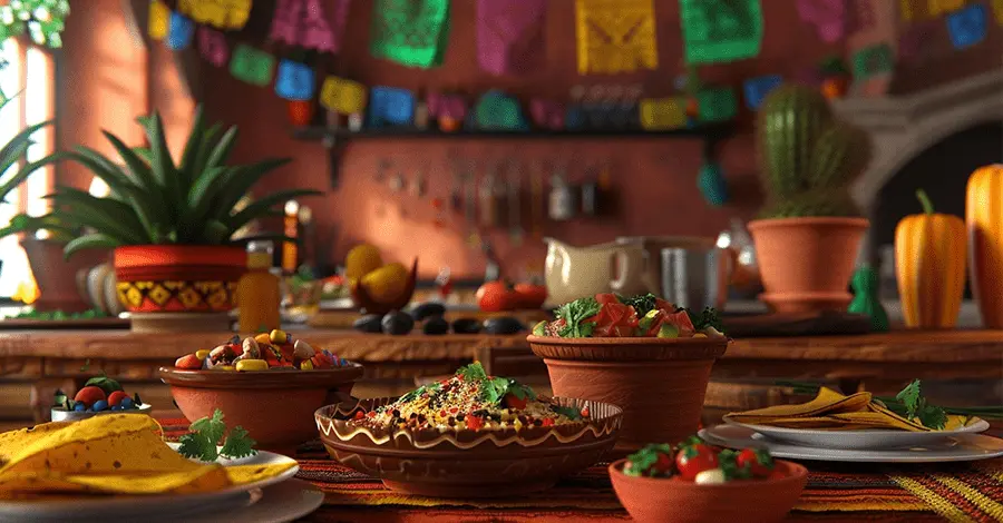 Platillos servidos para la celebración de una fiesta patria mexicana